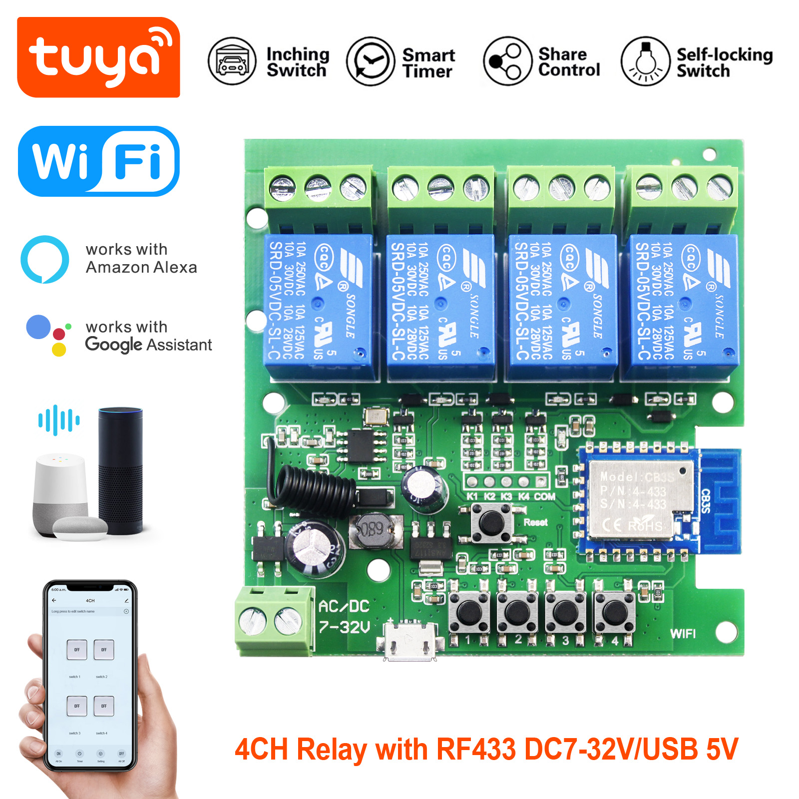 Relais intelligent Wi-Fi (4 canaux) avec commande RF433