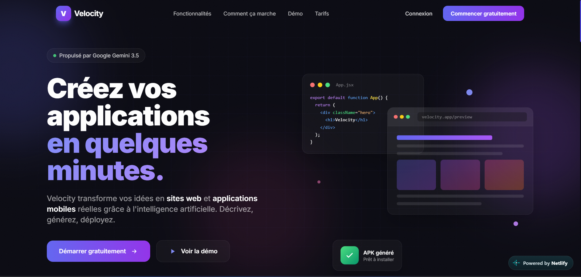 Velocity IA - Creer votre site web dans 1Minutes
